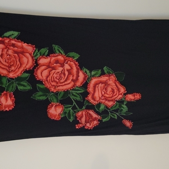 Vtg RAIMENT FASHIONS Chiffon Rose Cascade Sleeve Formal Dress - Picture 6 of 12